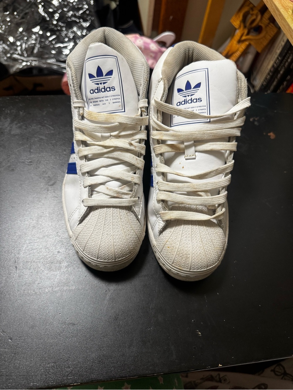 adidas White & Blue Classic Shell-Toe Sneakers